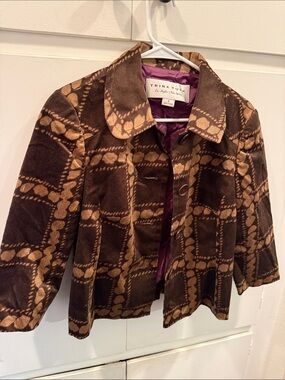 Vintage Trina Turk Brown and Tan Patterned Blazer